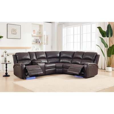 Gilman Creek Leather Power Recliner Sectional Sofa | Wayfair